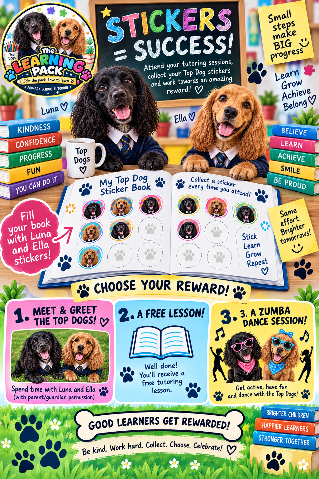 The Learning Pack sticker rewards with Luna and Ella